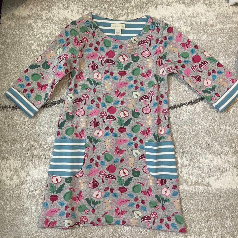 JoJo Maman Bébé A-Line Floral Dress 3/4‎ Sleeve Cotton Knee Length 18-24M